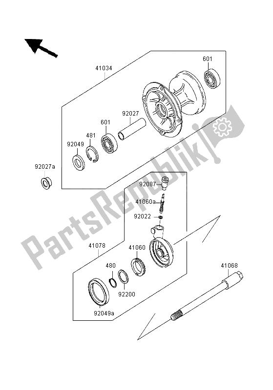 All parts for the Front Hub of the Kawasaki KDX 200 1996