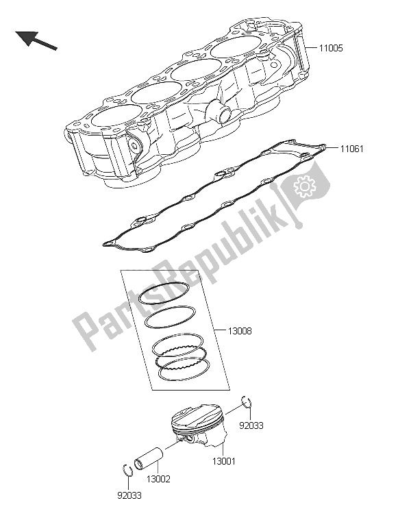Alle onderdelen voor de Cilinder & Zuiger (s) van de Kawasaki Z 1000 2016