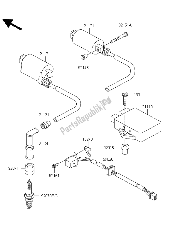 Tutte le parti per il Sistema Di Accensione del Kawasaki ER 5 500 2004