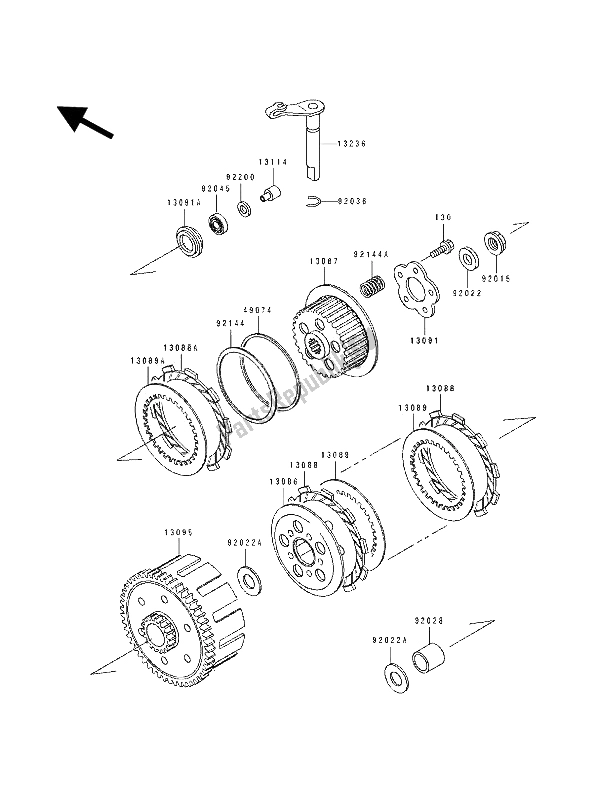 All parts for the Clutch of the Kawasaki KX 100 1993
