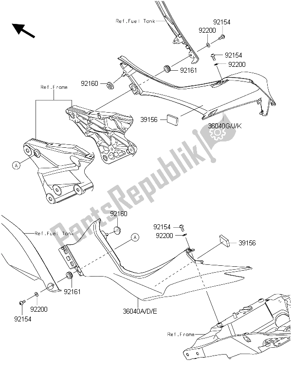 Tutte le parti per il Coperture Laterali del Kawasaki Z 1000 ABS 2015