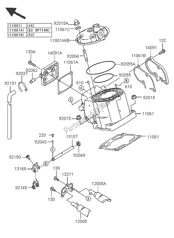 All parts for the Cylinder Head & Cylinder of the Kawasaki KX 125 2005