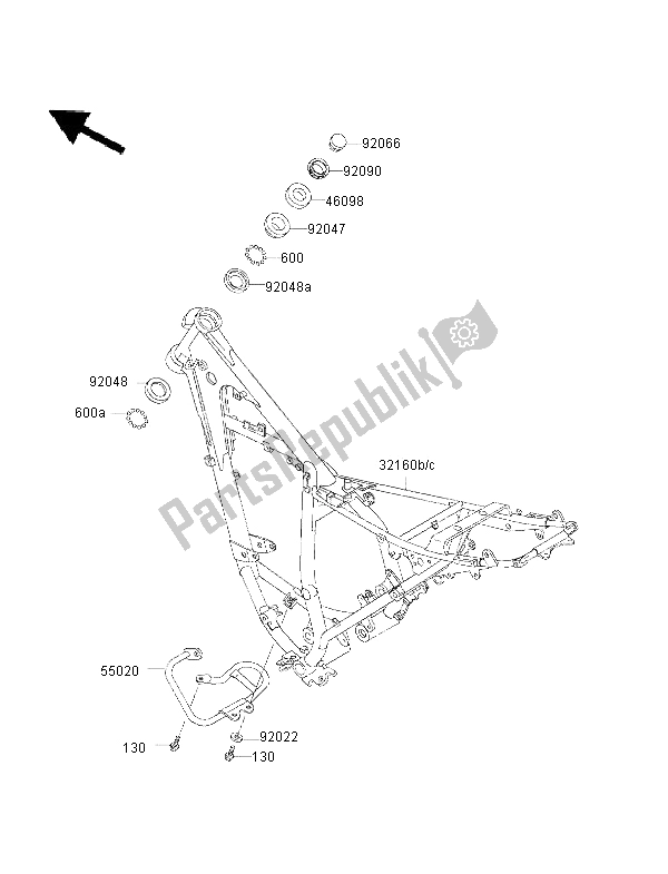 All parts for the Frame of the Kawasaki KMX 125 2001