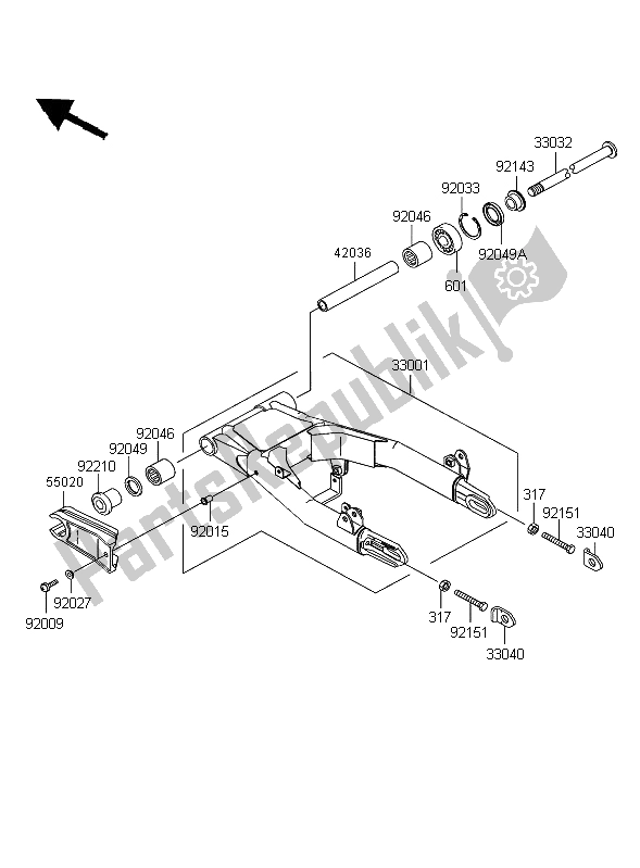 All parts for the Swing Arm of the Kawasaki W 650 2004