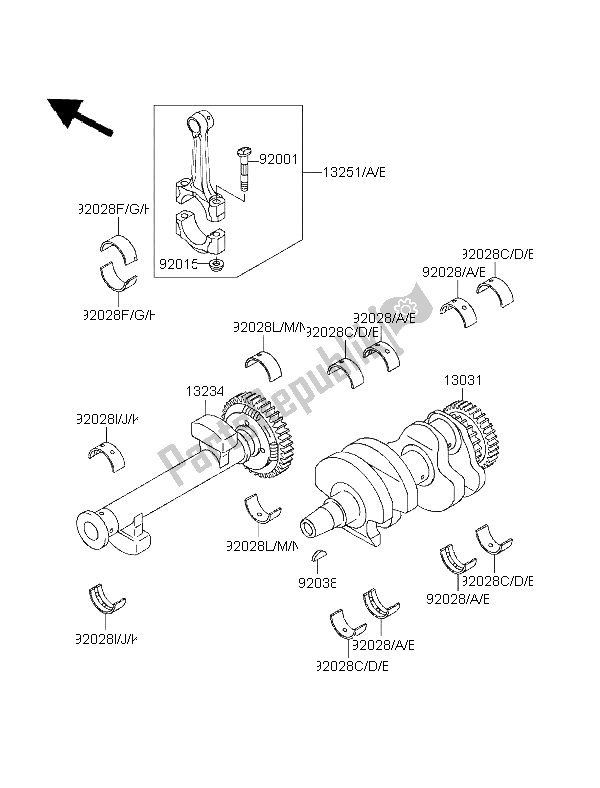 All parts for the Crankshaft of the Kawasaki GPZ 500S UK 1996