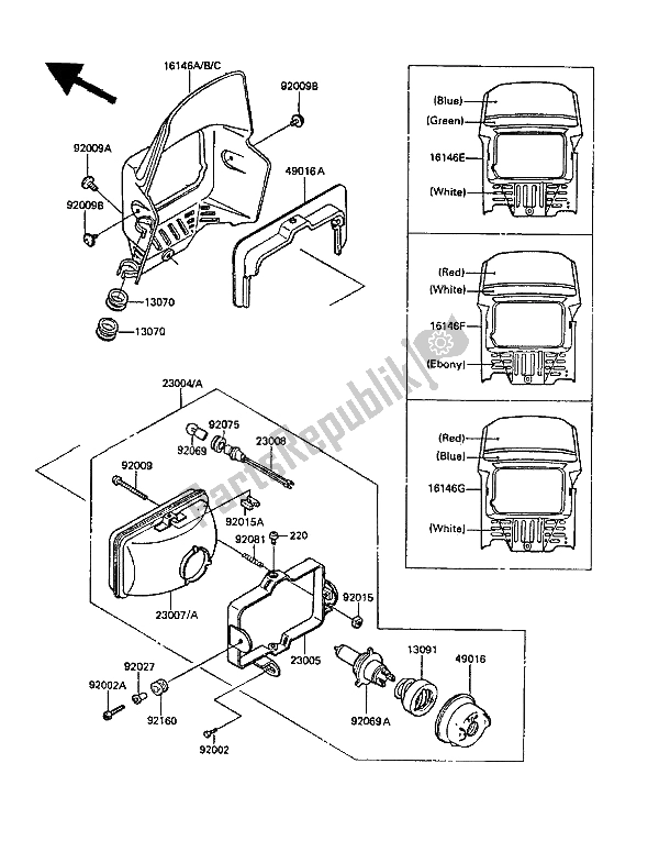 Tutte le parti per il Fari (s) del Kawasaki KLR 250 1988