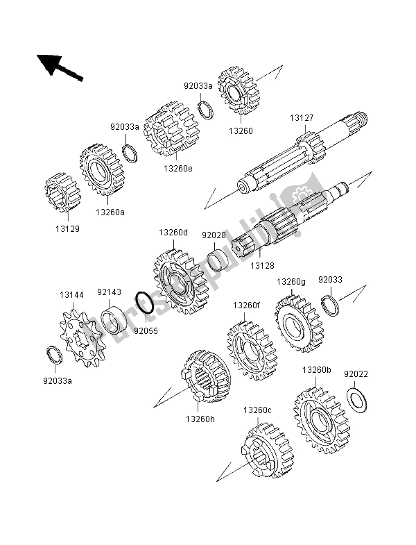 All parts for the Transmission of the Kawasaki KX 125 1996