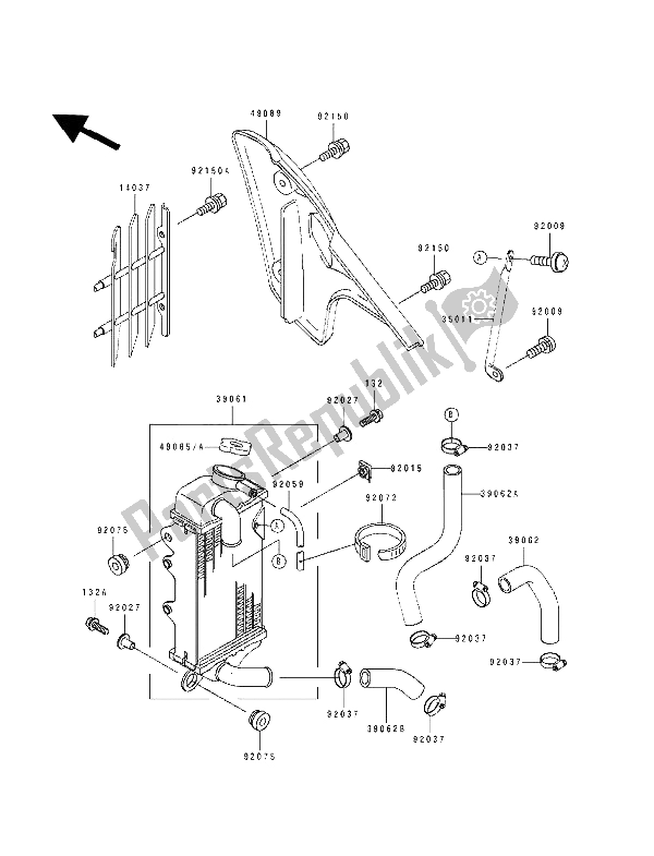 Todas las partes para Radiador de Kawasaki KX 100 1991