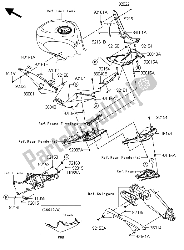 Wszystkie części do Os? Ony Boczne I Os? Ona ? A? Cucha Kawasaki Ninja ZX 10R 1000 2010