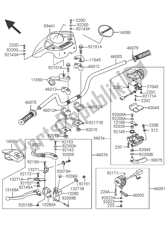 Tutte le parti per il Manubrio del Kawasaki KVF 360 4X4 2005