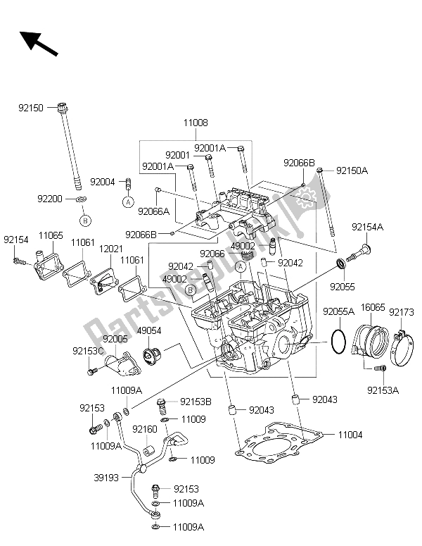 All parts for the Cylinder Head of the Kawasaki Ninja 250 SL 2015