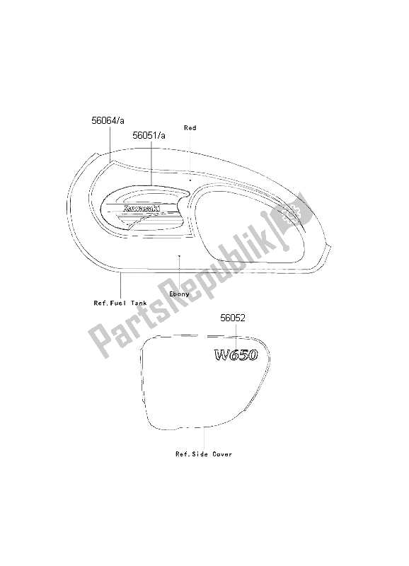 Tutte le parti per il Decalcomanie (rosso-ebano) del Kawasaki W 650 2001