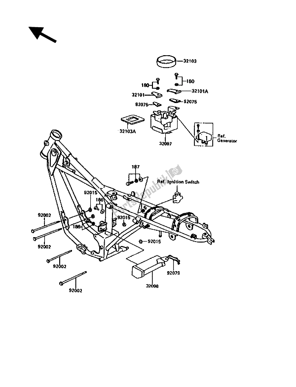 Alle onderdelen voor de Frame Hulpstukken van de Kawasaki KE 100 1992