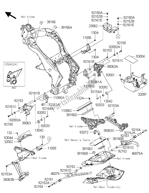 Todas as partes de Acessórios De Quadro do Kawasaki Z 1000 SX 2015