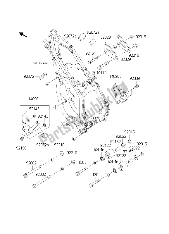 Alle onderdelen voor de Frame Hulpstukken van de Kawasaki KX 125 2002