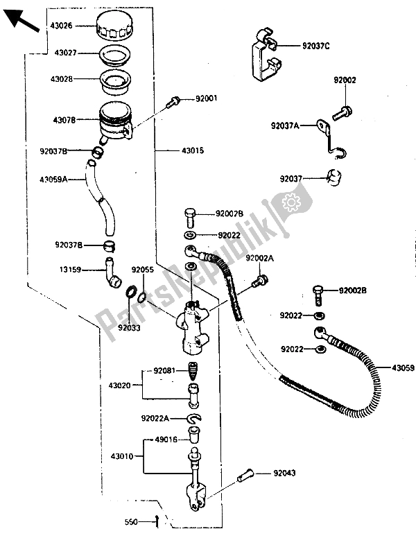 Tutte le parti per il Pompa Freno Posteriore del Kawasaki GPZ 600 1985