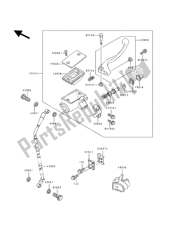 All parts for the Front Master Cylinder of the Kawasaki KX 250 1993