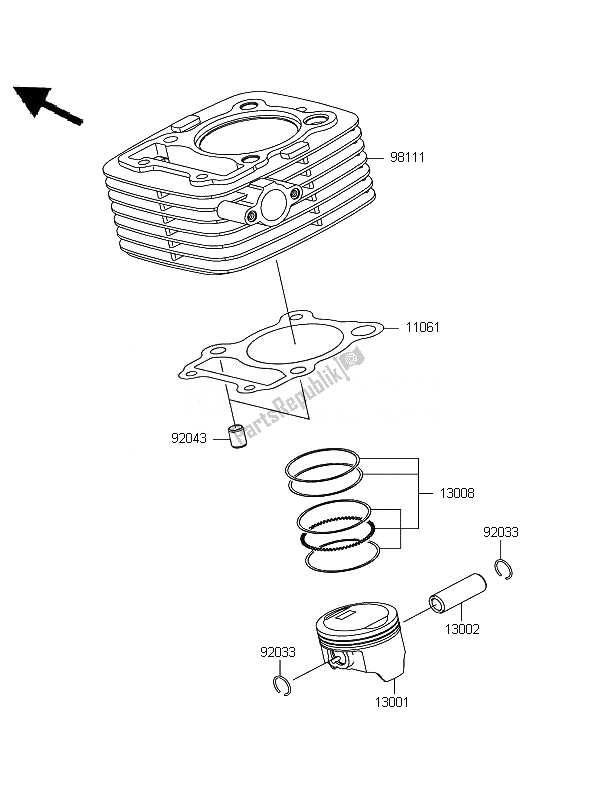 Tutte le parti per il Cilindro E Pistone del Kawasaki D Tracker 125 2010