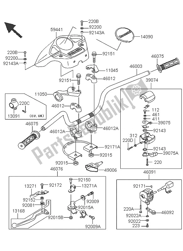 Tutte le parti per il Manubrio del Kawasaki KVF 360 2005