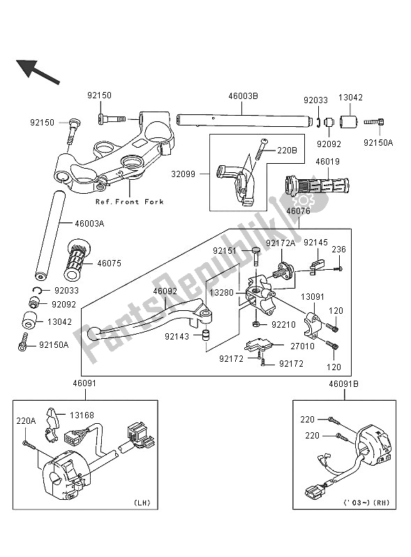 All parts for the Handlebar of the Kawasaki Ninja ZX 12R 1200 2005