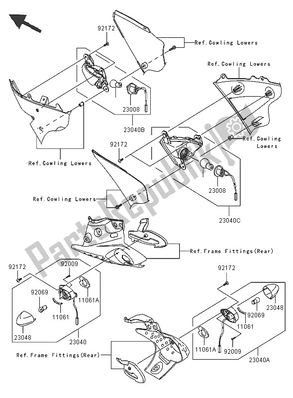 Todas as partes de Sinais De Mudança do Kawasaki Ninja ZX 6R 600 2005