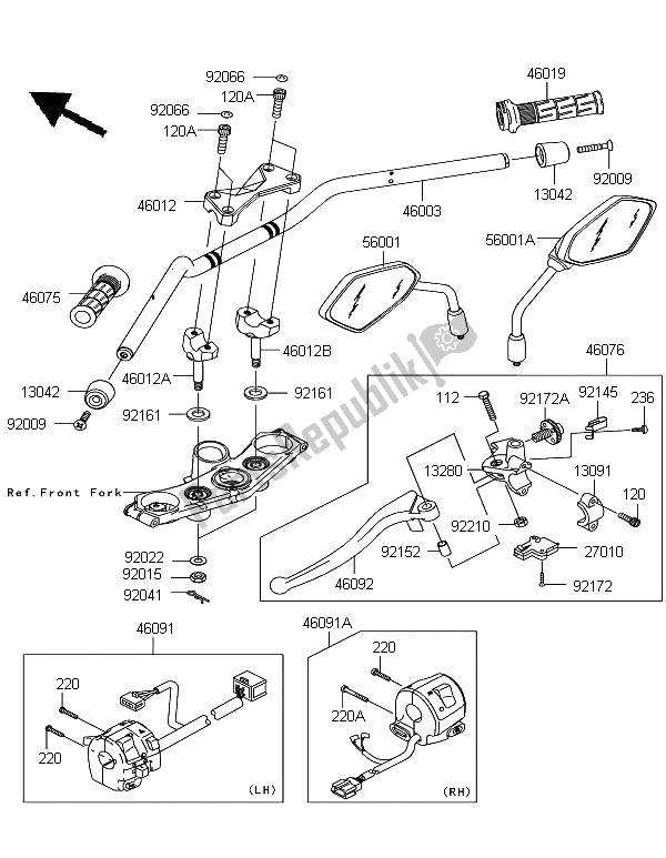 All parts for the Handlebar of the Kawasaki Z 750 2012