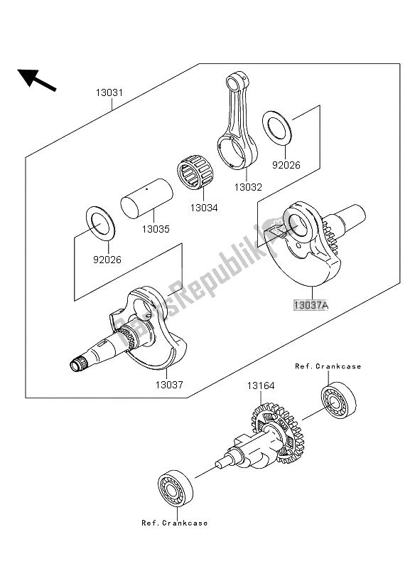 All parts for the Crank Shaft of the Kawasaki KVF 360 4X4 2006