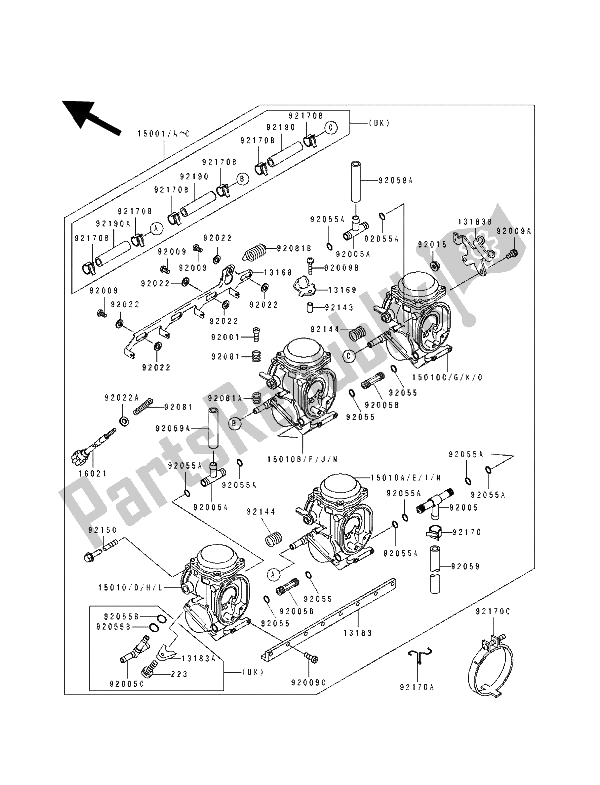 Alle onderdelen voor de Carburator van de Kawasaki ZXR 400 1992