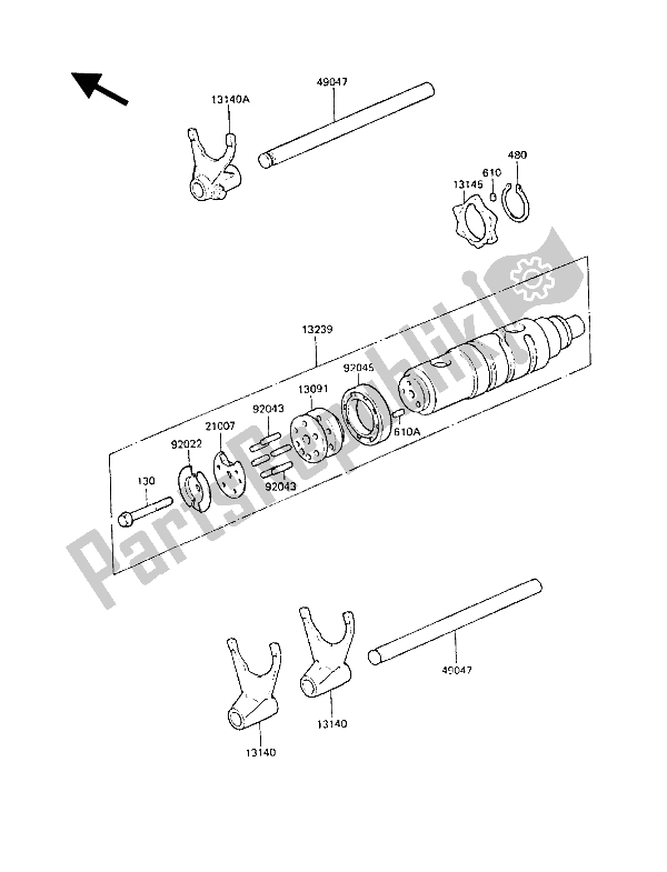 All parts for the Gear Change Drum & Shift Fork(s) of the Kawasaki Z 1300 1987