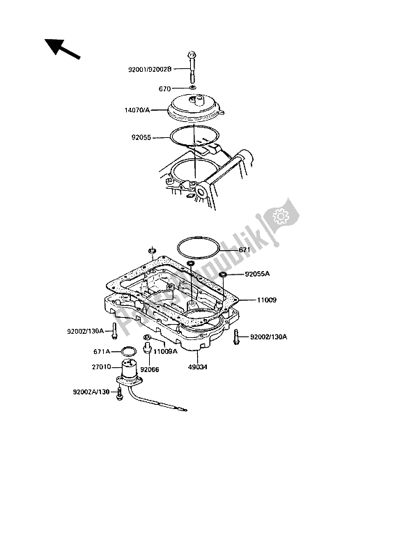 All parts for the Breather Cover & Oil Pan of the Kawasaki GT 550 1986