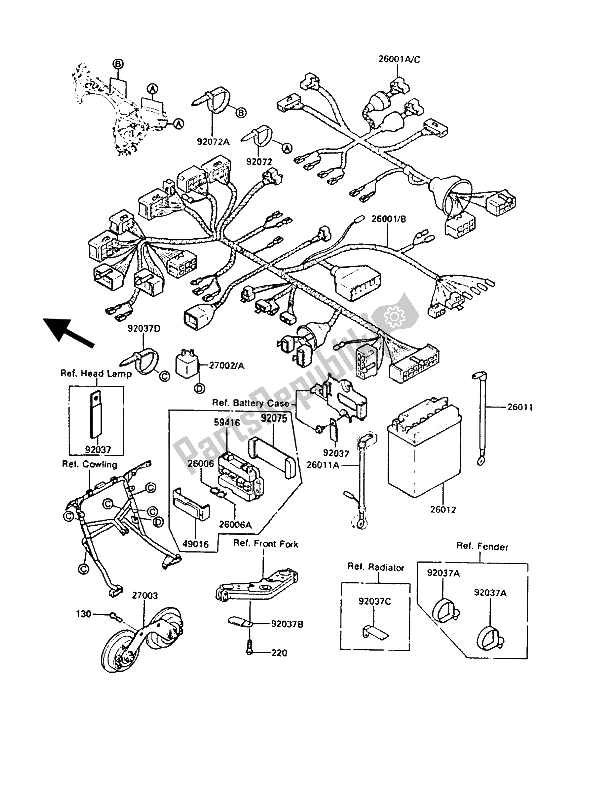 Todas las partes para Equipo Eléctrico Del Chasis de Kawasaki 1000 GTR 1988