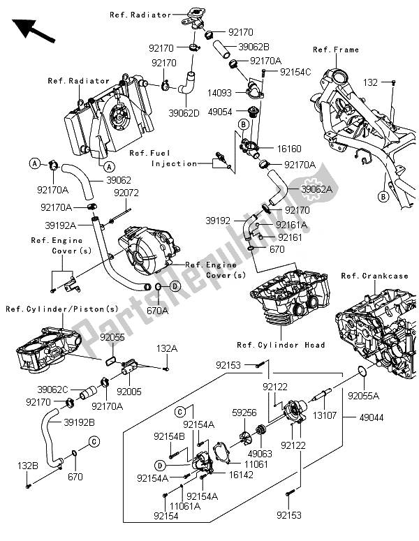 Todas las partes para Tubería De Agua de Kawasaki Ninja 300 ABS 2014