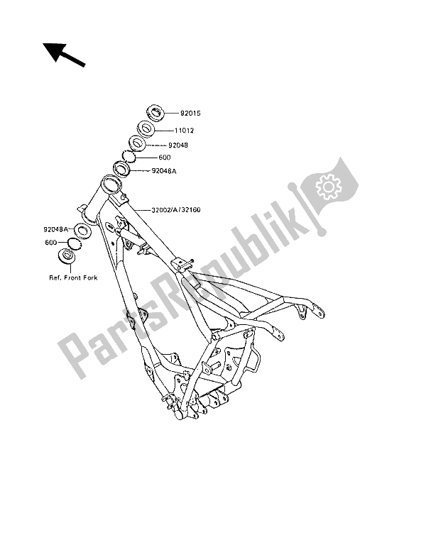 All parts for the Frame of the Kawasaki KX 60 1986