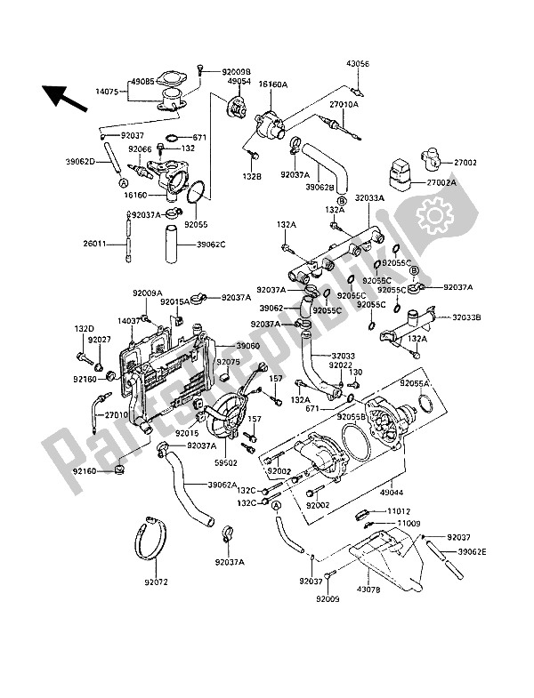 Alle onderdelen voor de Radiator van de Kawasaki GPZ 1000 RX 1986