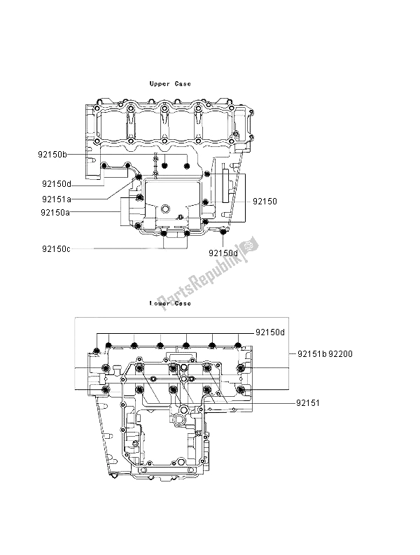 All parts for the Crankcase Bolt Pattern of the Kawasaki Ninja ZX 9R 900 2000