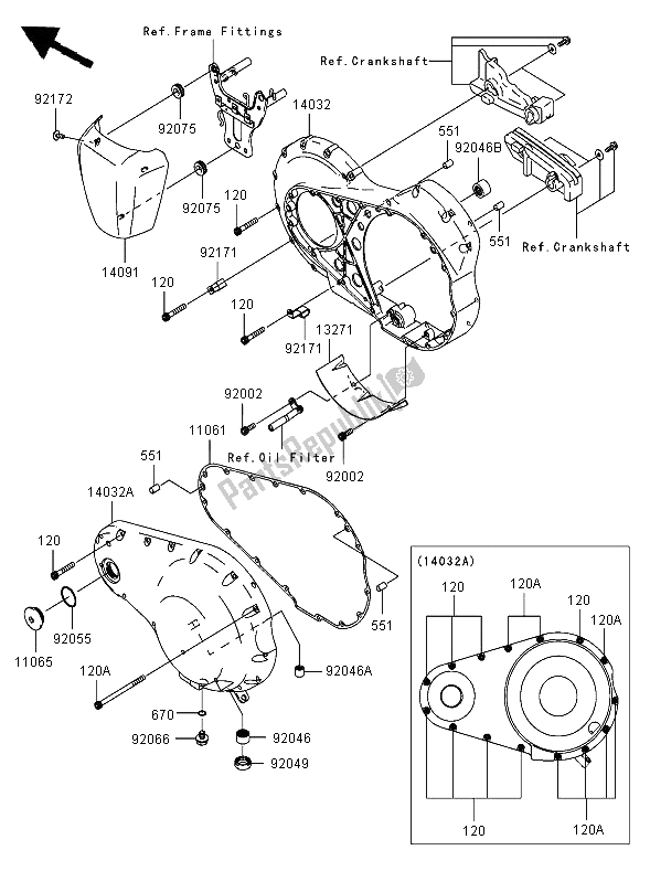 Tutte le parti per il Coperchio Motore Sinistro del Kawasaki VN 2000 2006