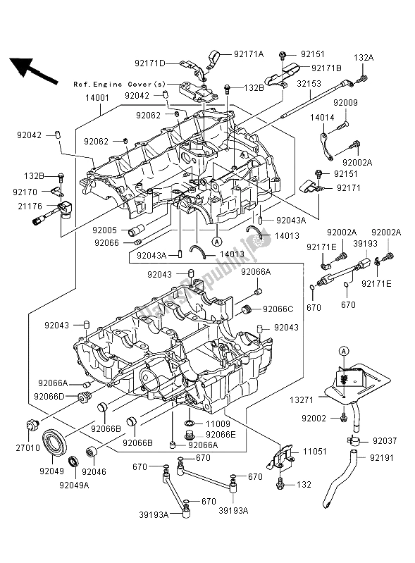 All parts for the Crankcase of the Kawasaki Ninja ZX 12R 1200 2004