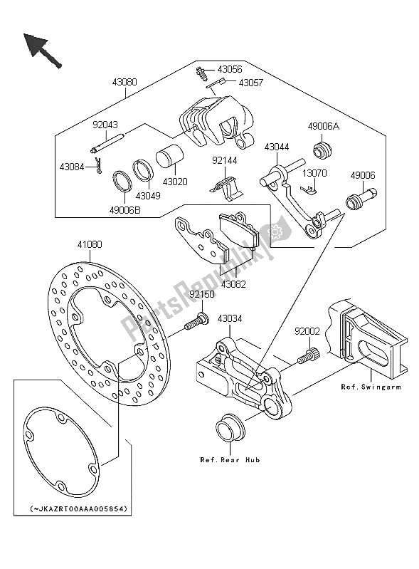 All parts for the Rear Brake of the Kawasaki Z 1000 2005