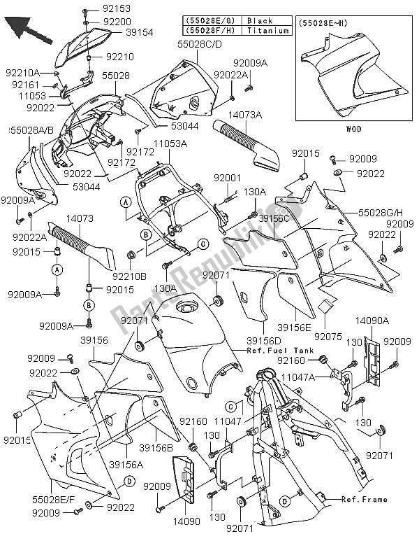 Todas las partes para Cubierta de Kawasaki KLE 500 2005