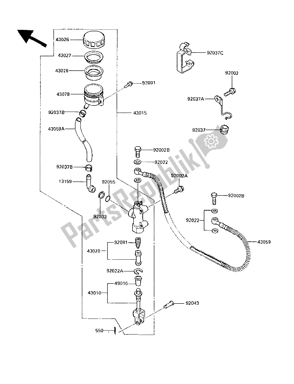 All parts for the Rear Master Cylinder of the Kawasaki GPZ 600R 1989