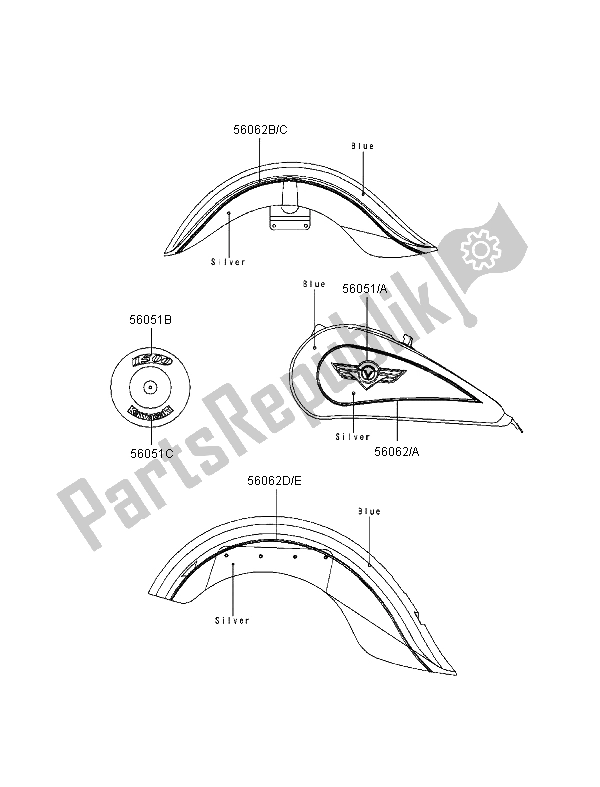 All parts for the Decals (blue-silver) of the Kawasaki VN 1500 Classic 1999