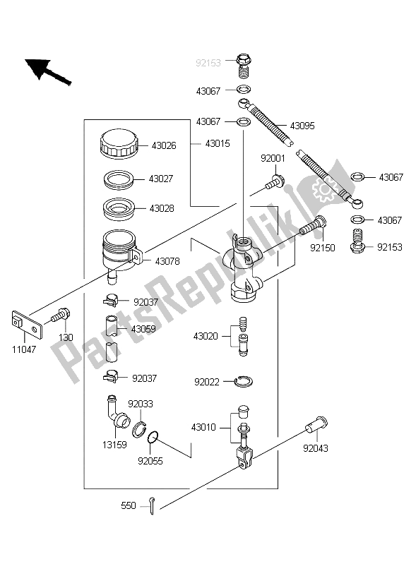 All parts for the Rear Master Cylinder of the Kawasaki ZZR 600 2004