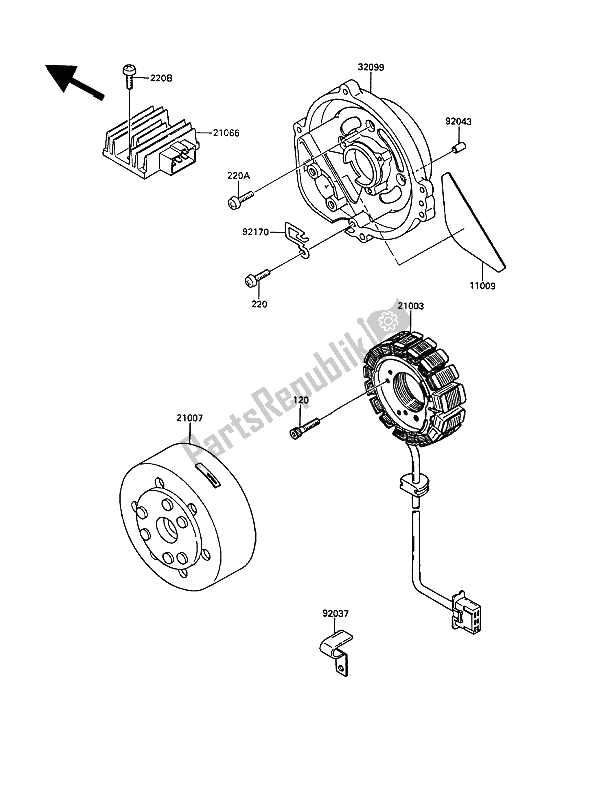 Tutte le parti per il Generatore del Kawasaki KR 1 250 1989