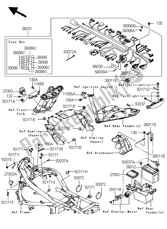 Alle onderdelen voor de Chassis Elektrische Apparatuur van de Kawasaki ER 6F ABS 650 2011