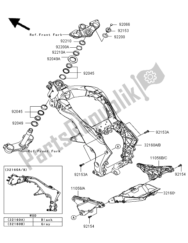 All parts for the Frame of the Kawasaki Z 1000 SX ABS 2012