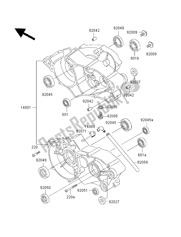 All parts for the Crankcase of the Kawasaki KX 60 2001