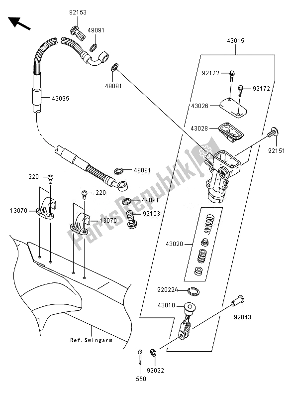 Toutes les pièces pour le Maître-cylindre Arrière du Kawasaki KX 250F 2007