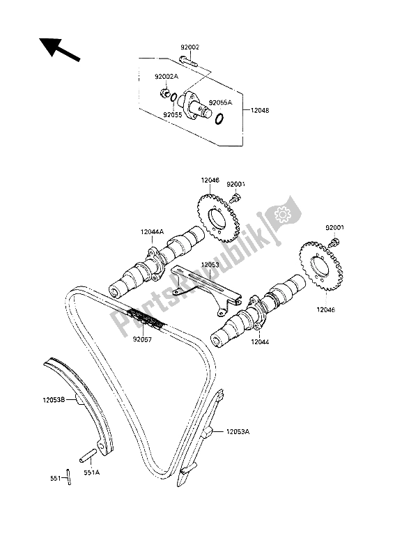 Alle onderdelen voor de Nokkenas (sen) En Spanner van de Kawasaki GPZ 500S 1989