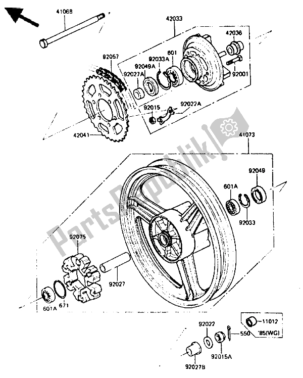 Todas las partes para Buje Trasero de Kawasaki GPZ 750 1987