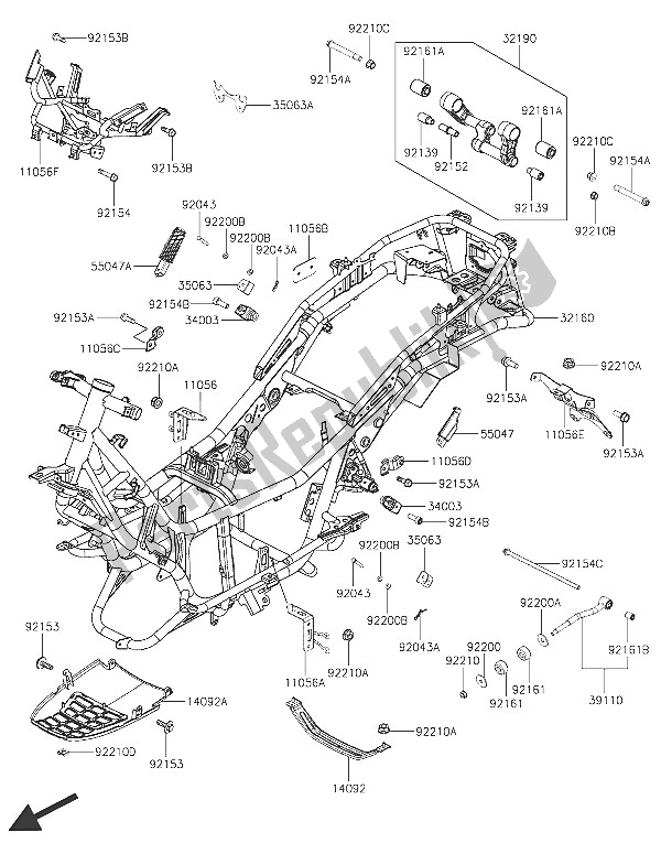 Tutte le parti per il Telaio del Kawasaki J 300 ABS 2016